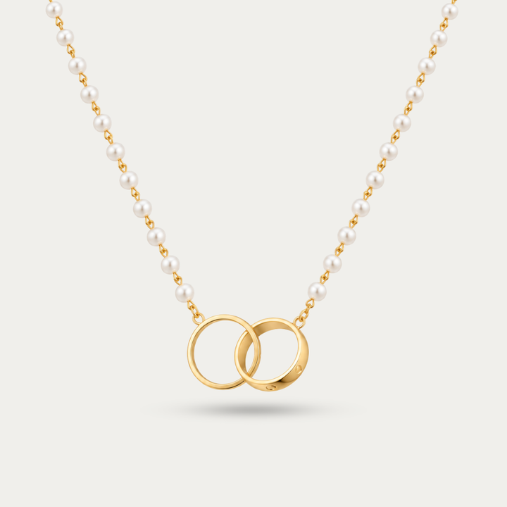Blisseallure 925 Sterling Silver Interlocking Rings Pearl Necklace for Women