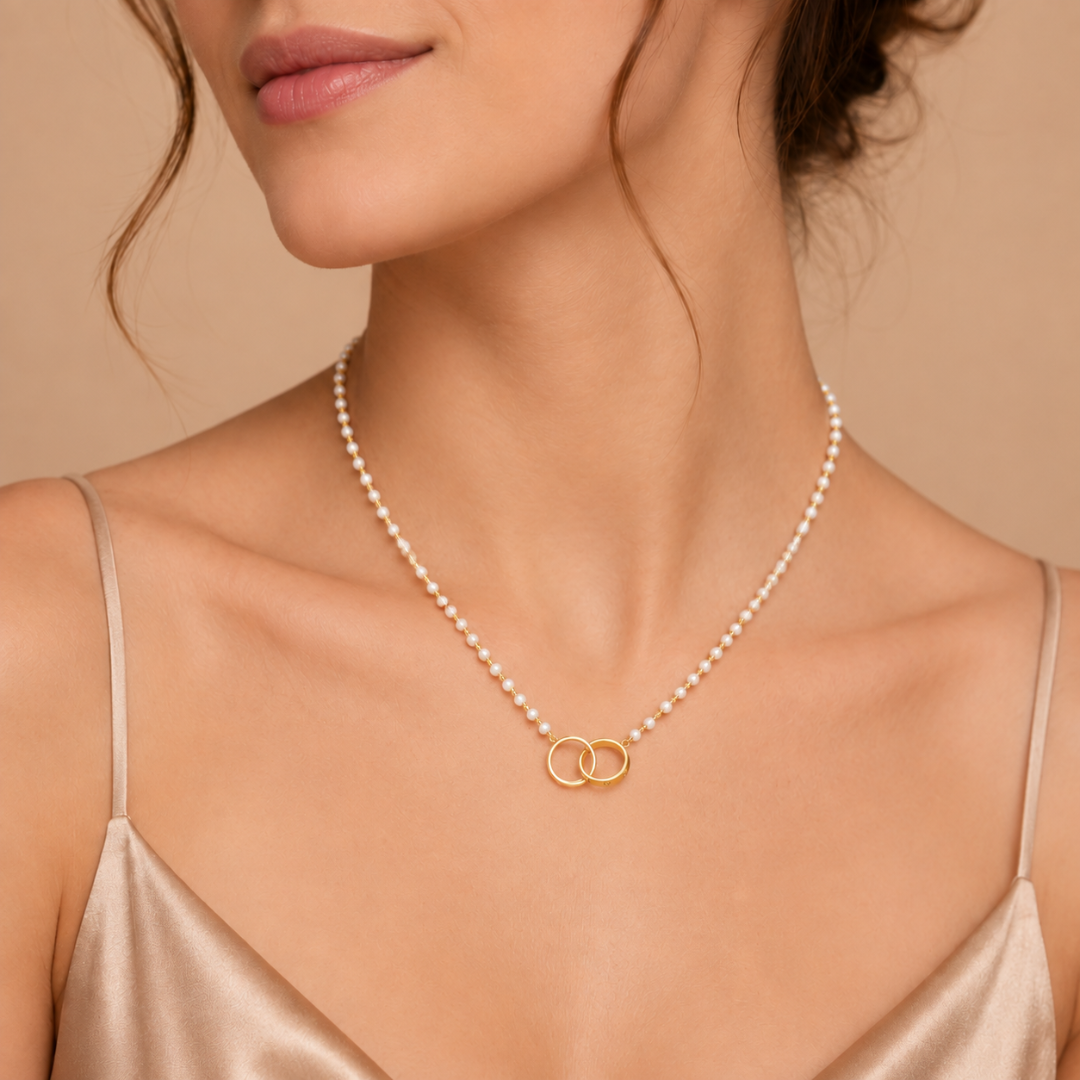 Blisseallure 925 Sterling Silver Interlocking Rings Pearl Necklace for Women