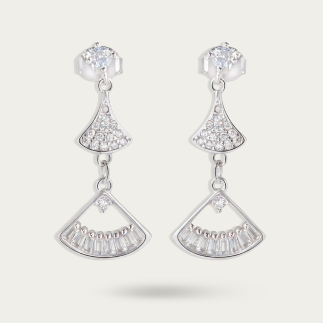 Blisse Allure Sterling Silver Fan Shaped Mosaic Drop Earrings
