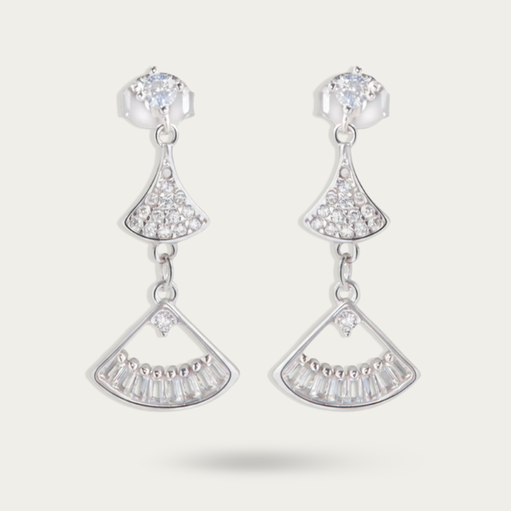 Blisse Allure Sterling Silver Fan Shaped Mosaic Drop Earrings