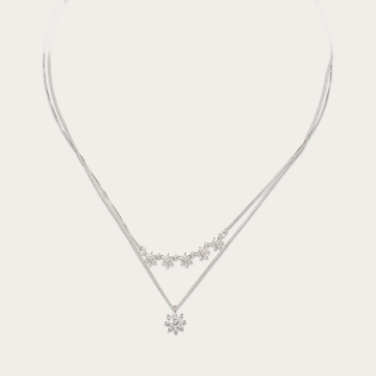 Blisse Allure Sterling Silver Clavicle Layered Flower Necklace