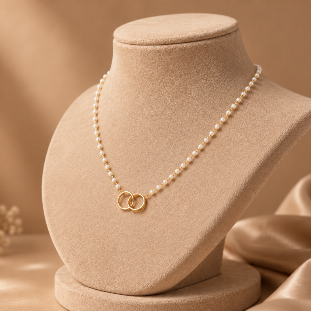 Blisseallure 925 Sterling Silver Interlocking Rings Pearl Necklace for Women