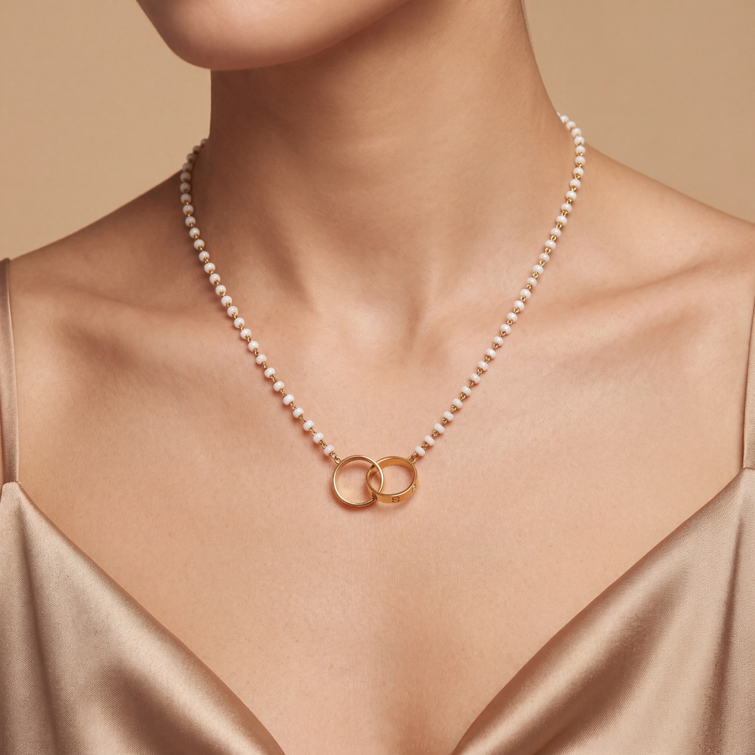 Blisseallure 925 Sterling Silver Interlocking Rings Pearl Necklace for Women
