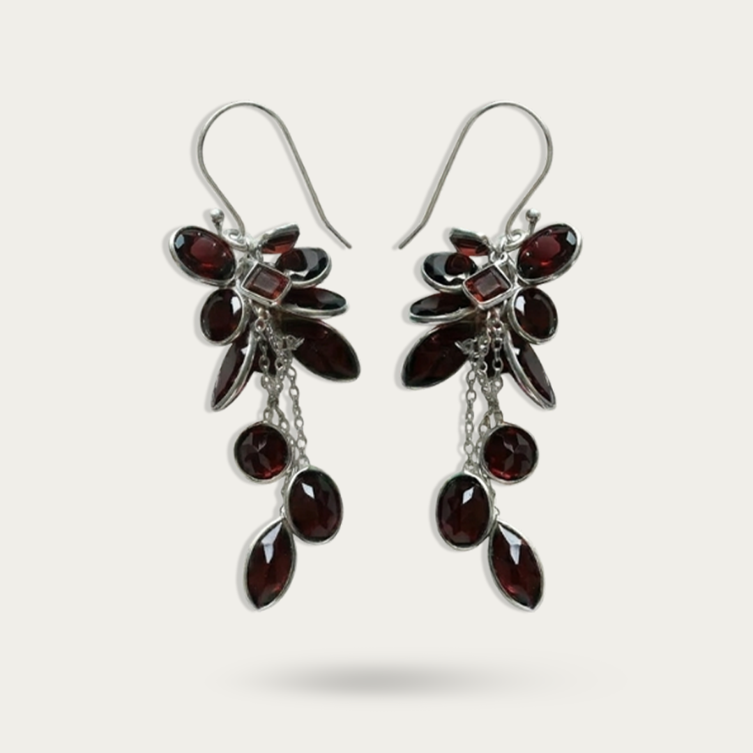 Gorgeous sterling silver danglers with red garnet drops