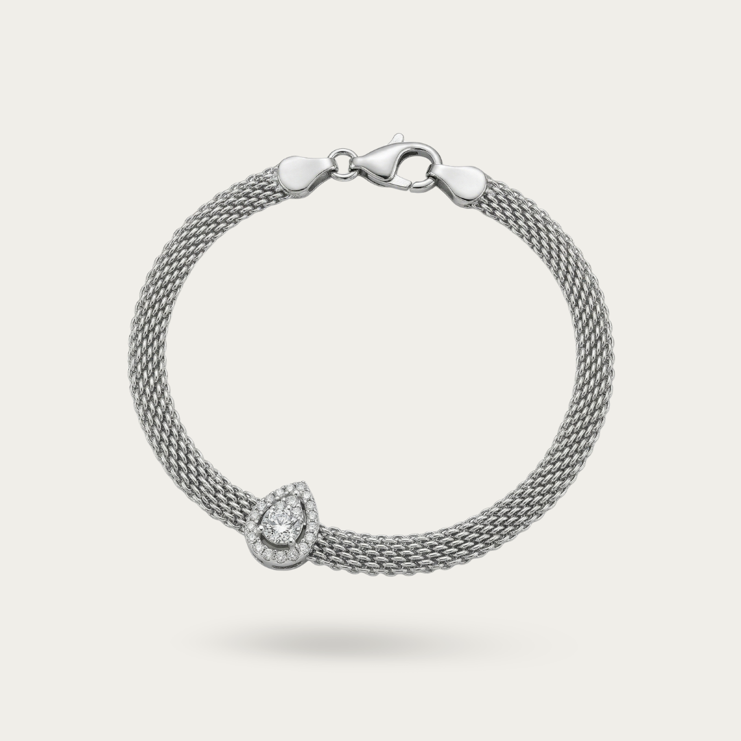 Blisse Allure Sterling Silver Pear shaped Cz Mesh linked Bracelet