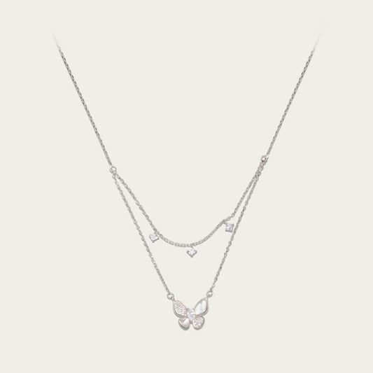 Blisse Allure Sterling Silver Butterfly Motif Layered Necklace