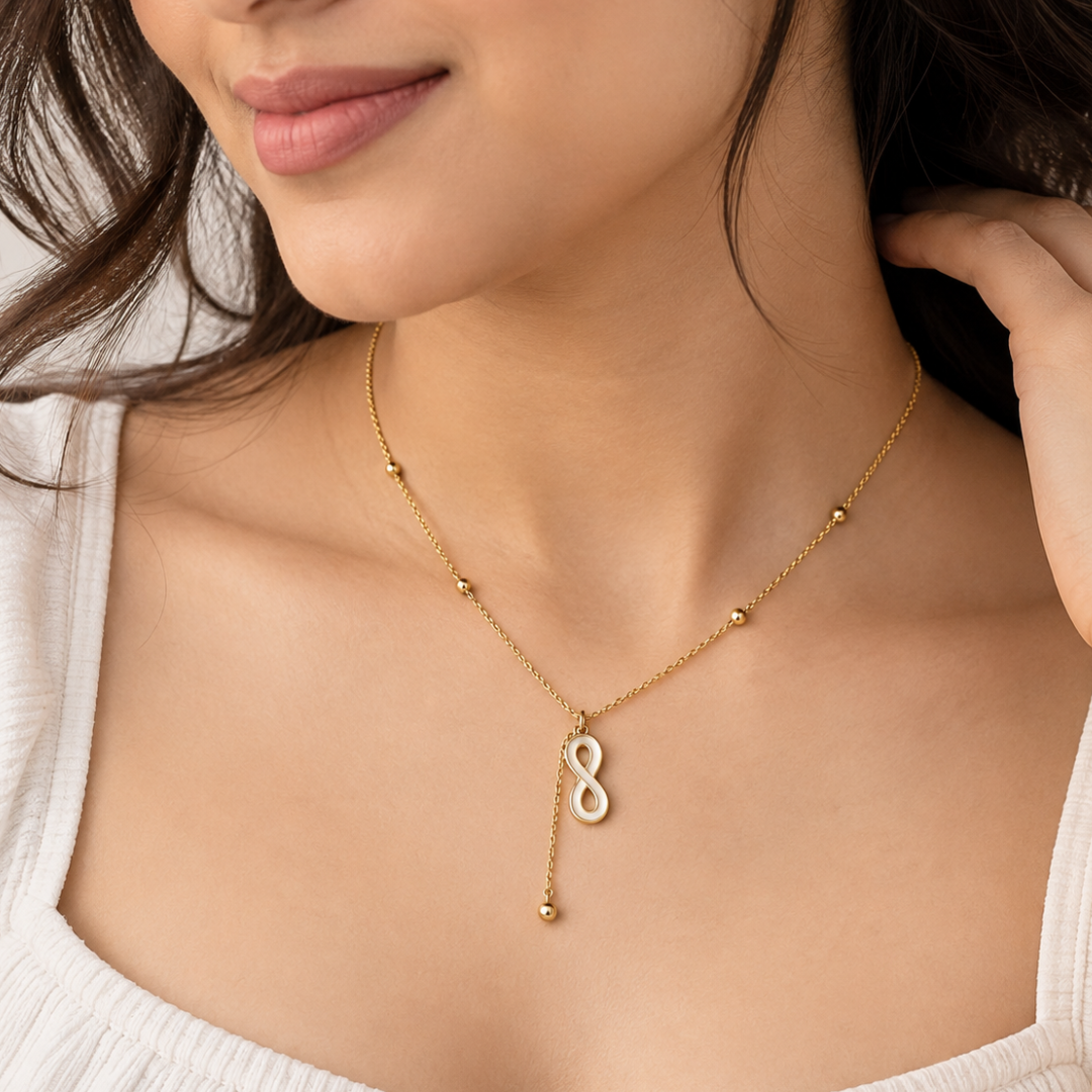 Blisseallure 925 Sterling Silver White Enamel Infinity Lariat Necklace for Women