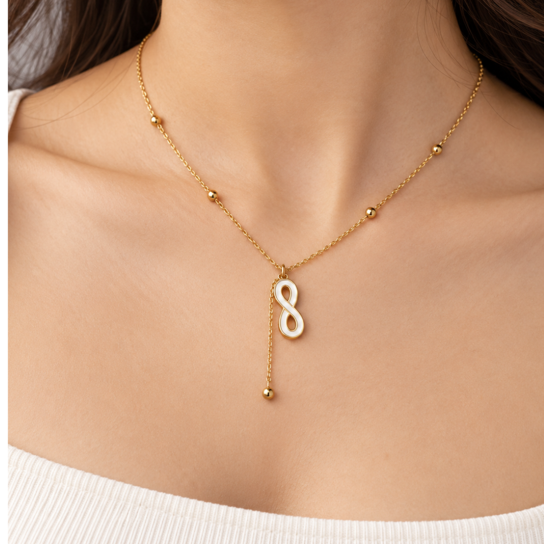 Blisseallure 925 Sterling Silver White Enamel Infinity Lariat Necklace for Women