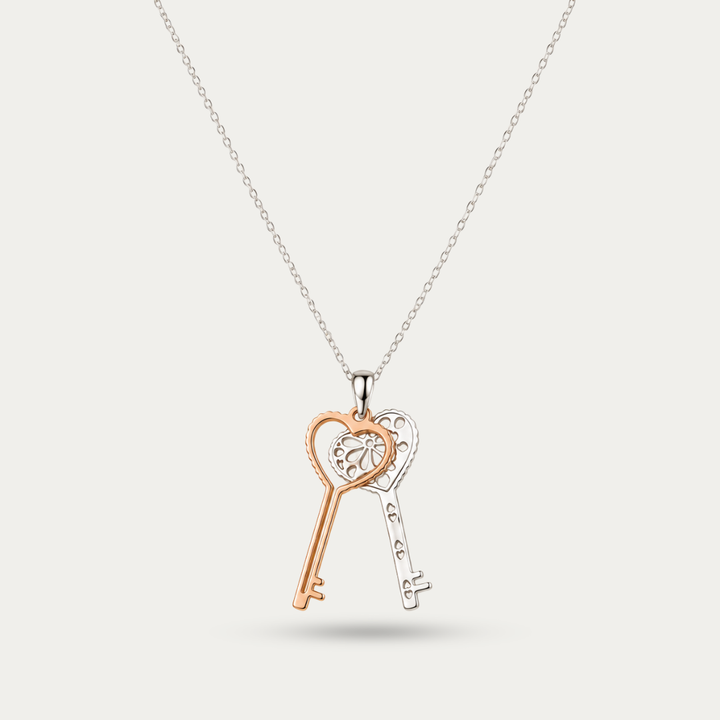 Blisseallure 925 Sterling Silver Two-Tone Double Key Pendant Necklace for Women