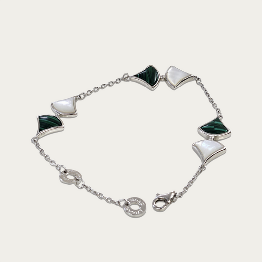 Blisse Allure Mother of Pearl with Malachite Sterling Silver Bracelet