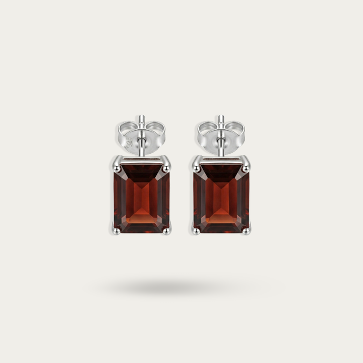Blisse Allure 925 Sterling Silver Red Garnet Stud Earrings