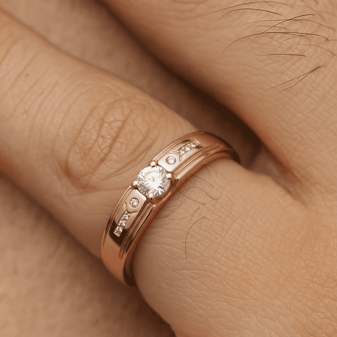 Elegant Rose Gold and Silver Ring for Men – Diamond Accent - Blisseallure.in