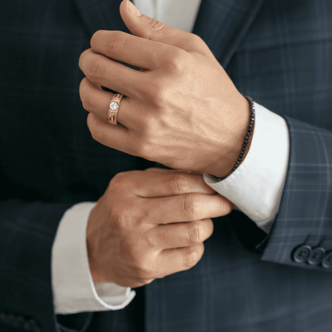 Elegant Rose Gold and Silver Ring for Men – Diamond Accent - Blisseallure.in