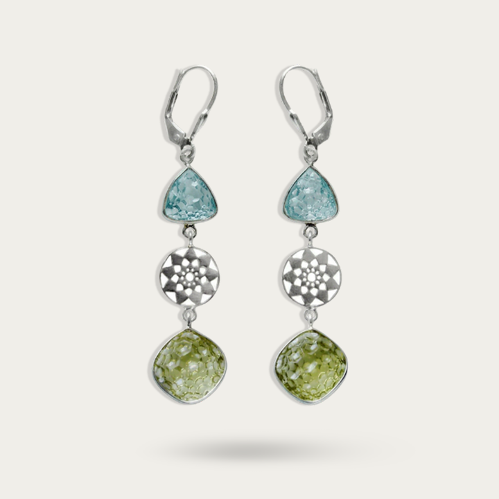 Lemon quartz and sky blue topaz with French hook silver earrings