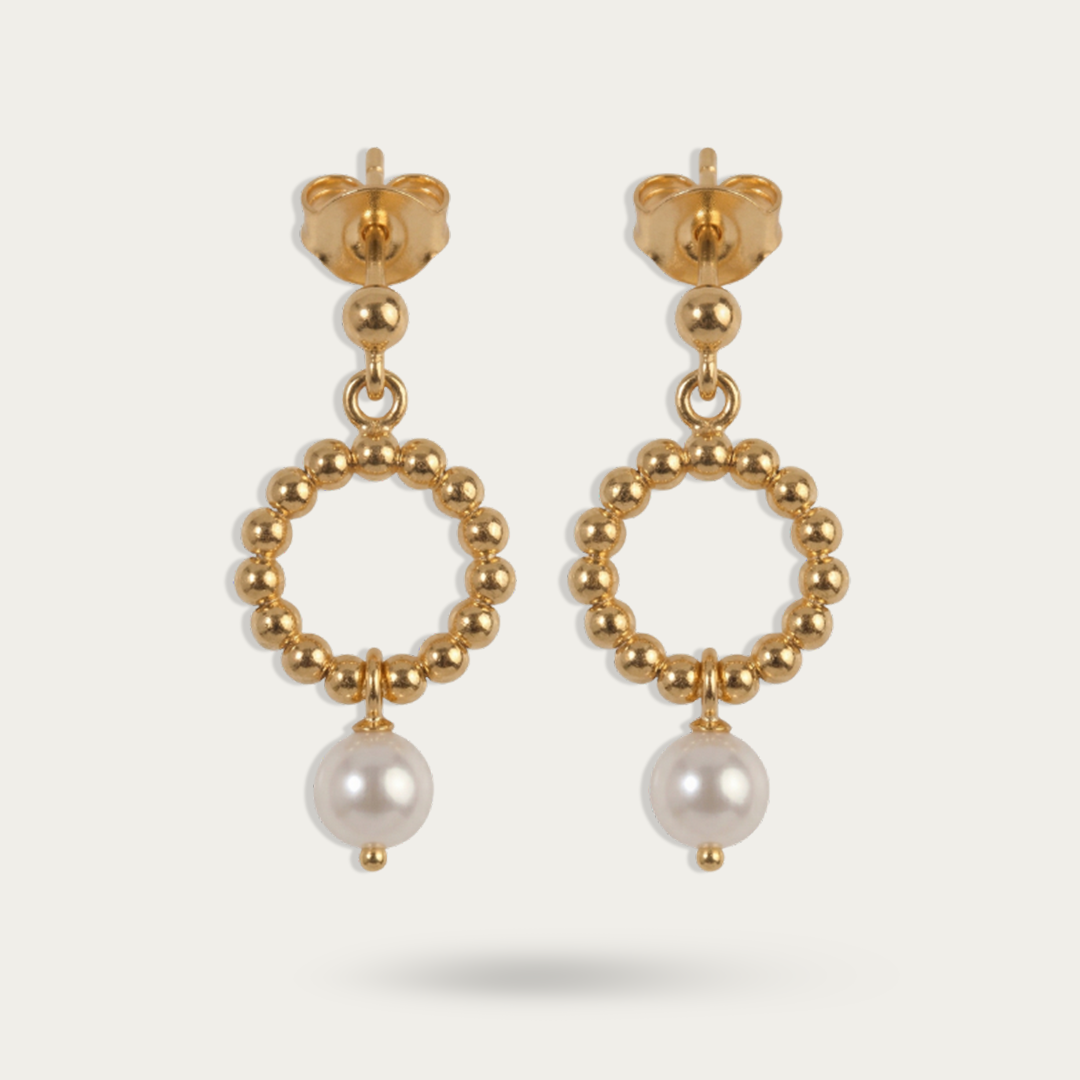 Gold Beaded with Pearl Drop Earrings