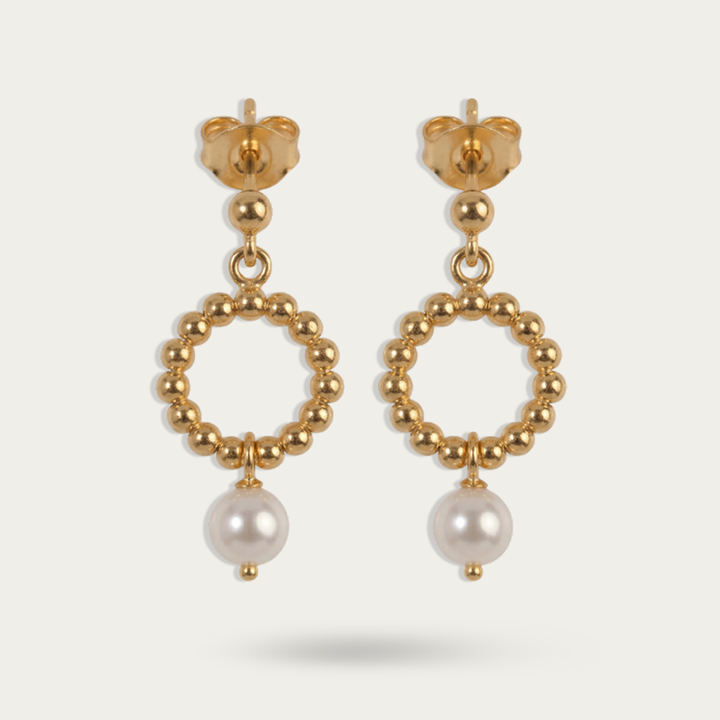Gold Beaded with Pearl Drop Earrings