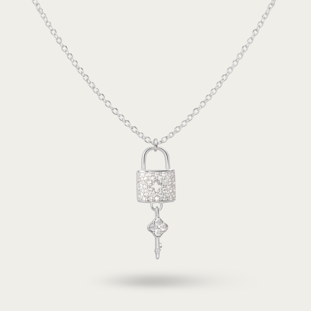 Blisse Allure Sterling Silver Padlock with Key Necklace