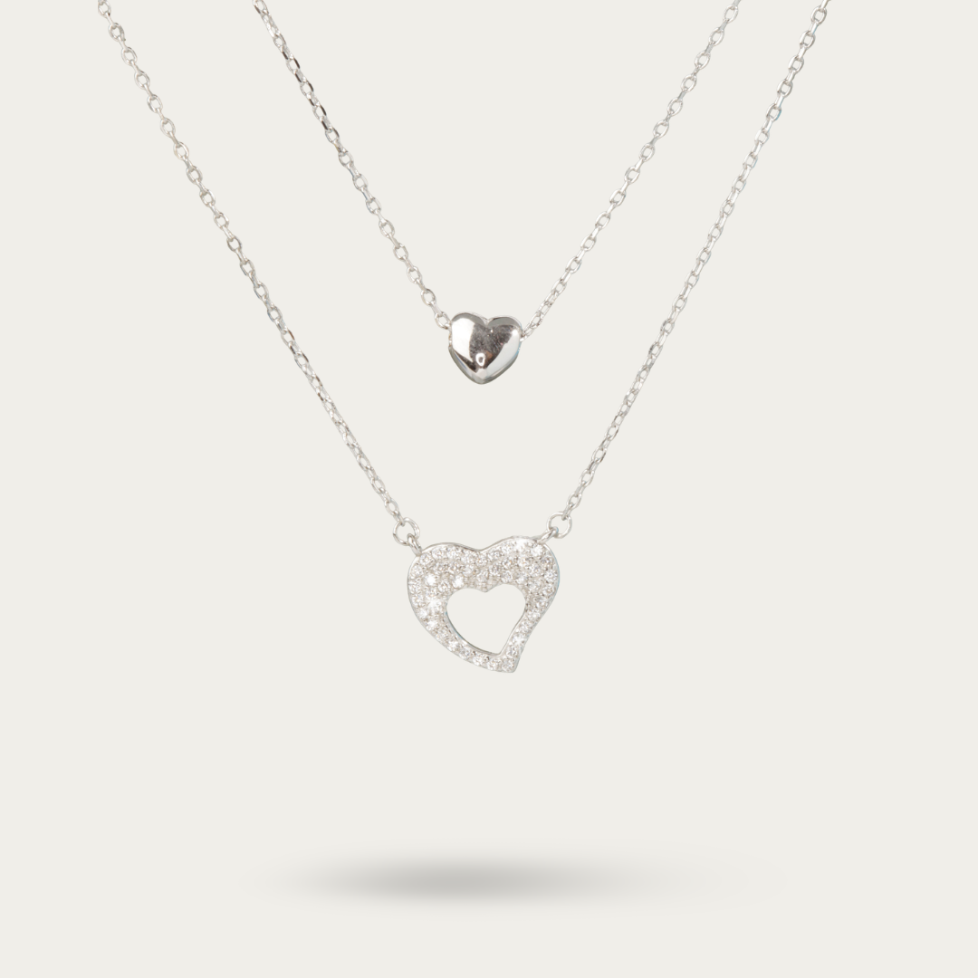 Blisse Allure Sterling Silver Dual Heart Layered Necklace