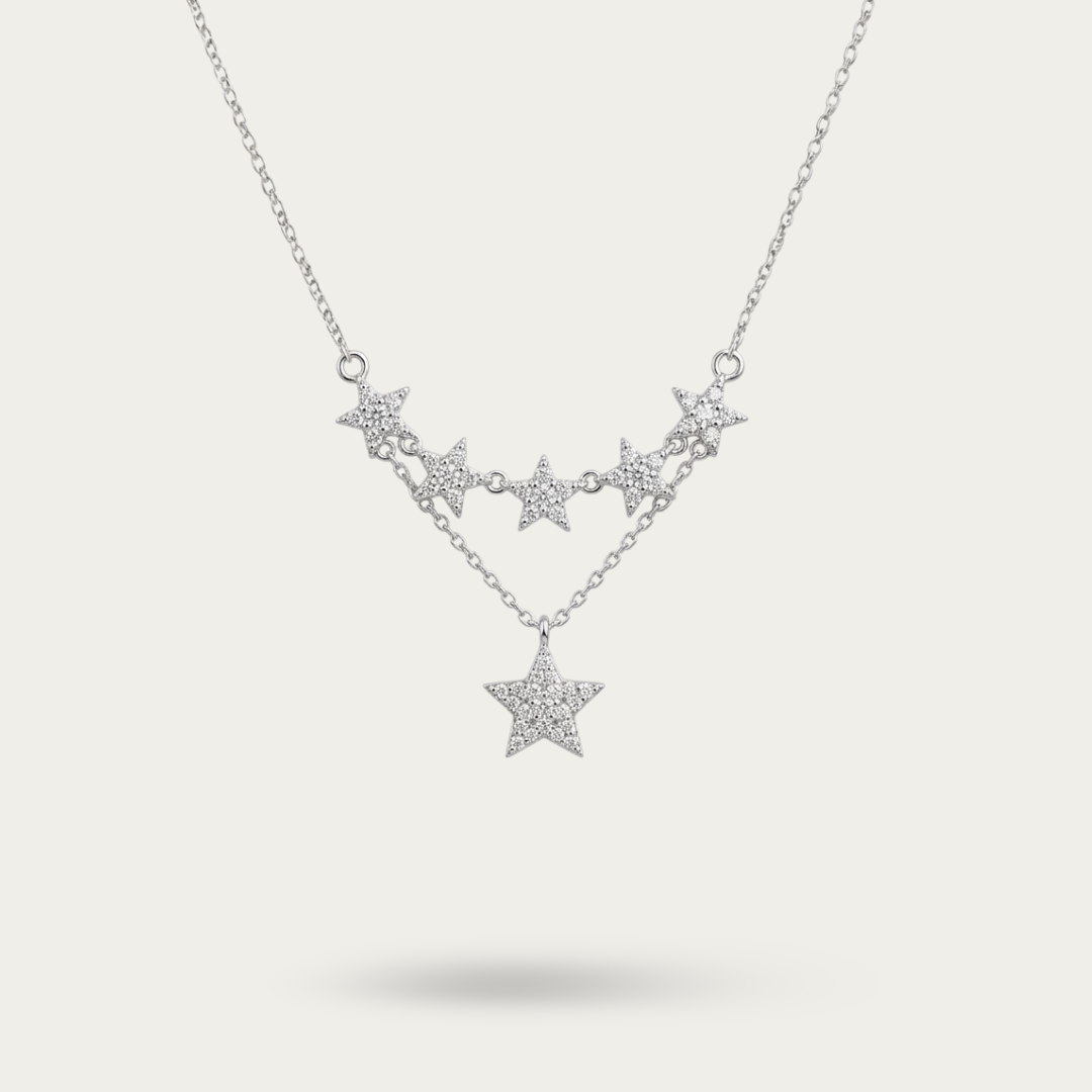 Blisse Allure Sterling Silver Clavicle Layered Star Necklace