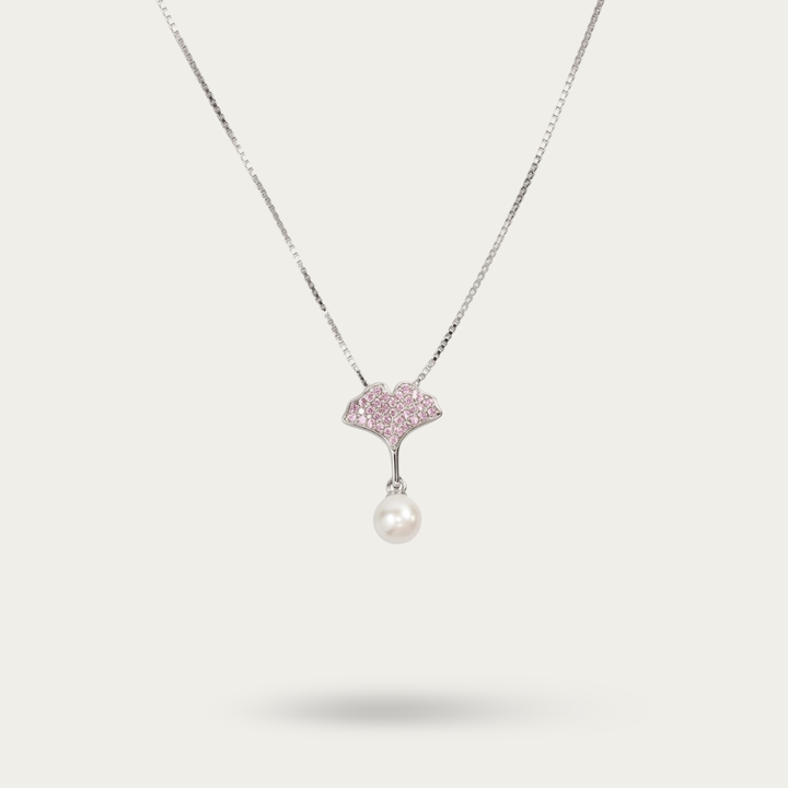 Blisse Allure Sterling Silver Apricot Leaf with Pearl Pendant Necklace