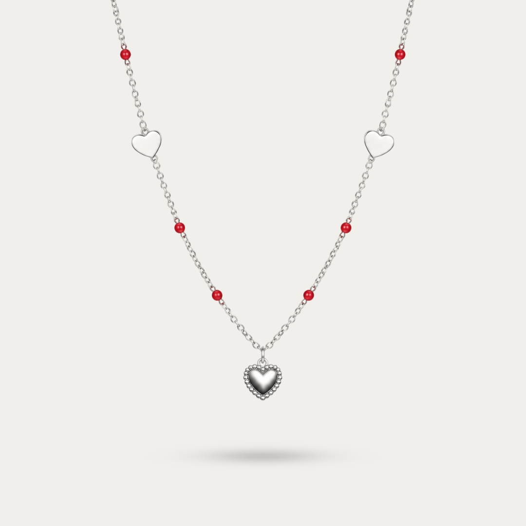 Blisse allure 925 Sterling Silver Dainty Heart & Red Enamel Bead Necklace