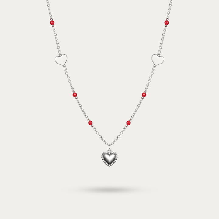 Blisse allure 925 Sterling Silver Dainty Heart & Red Enamel Bead Necklace