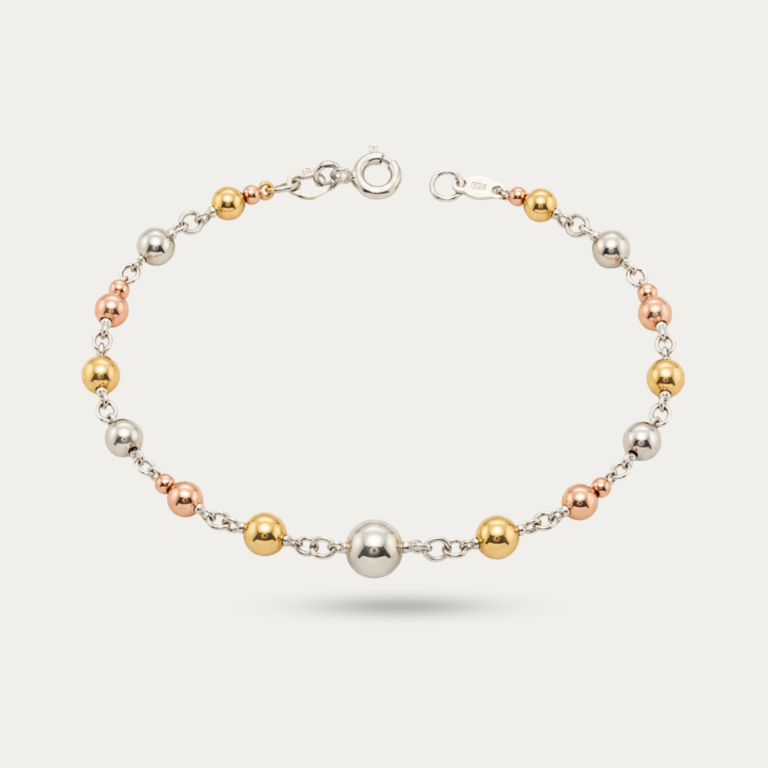 Blisse allure 925 Sterling Silver Tri-Tone Beaded Station Bracelet