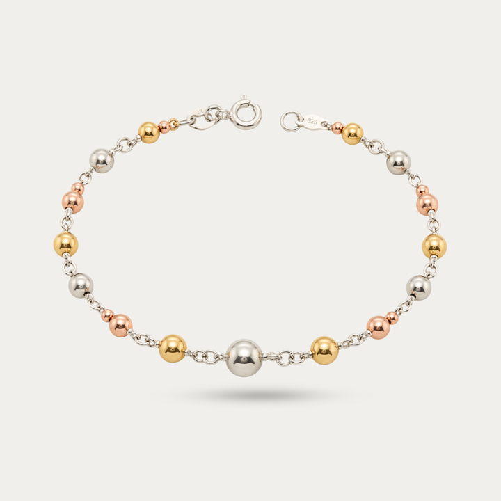 Blisse allure 925 Sterling Silver Tri-Tone Beaded Station Bracelet