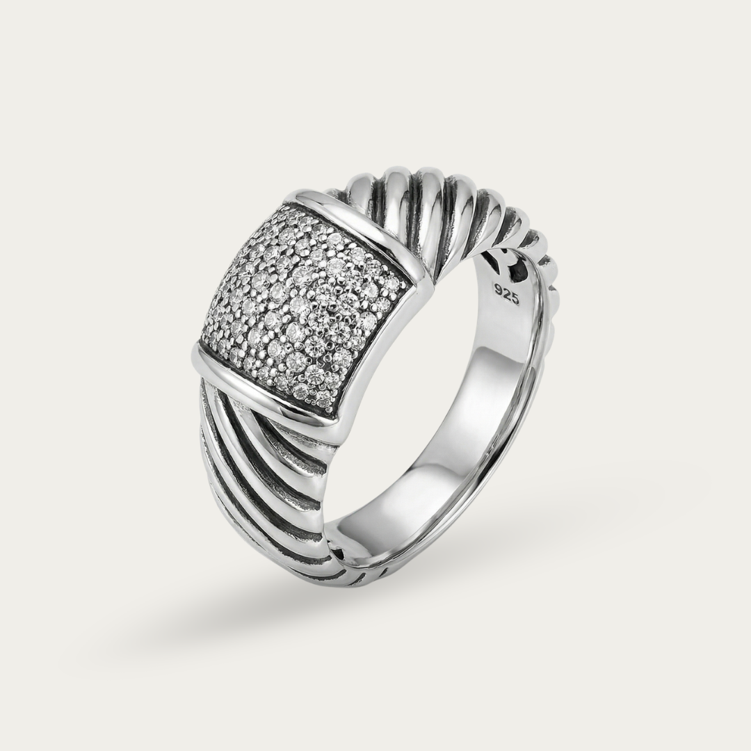Men's Ring with Twisted Band & Rectangular Sparkle