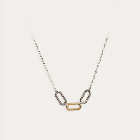 Oxidised Silver and Gold Linked Necklace