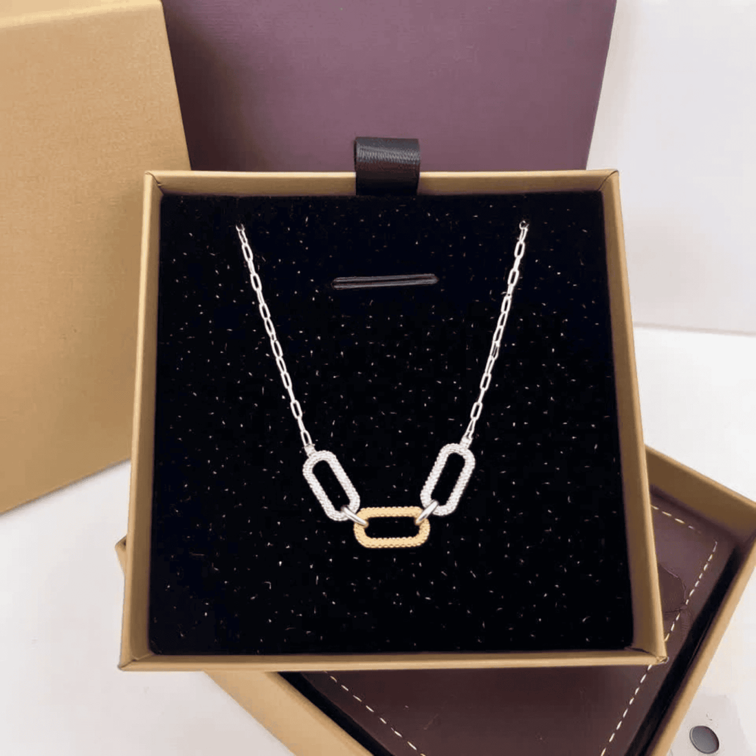 Oxidised Silver and Gold Linked Necklace