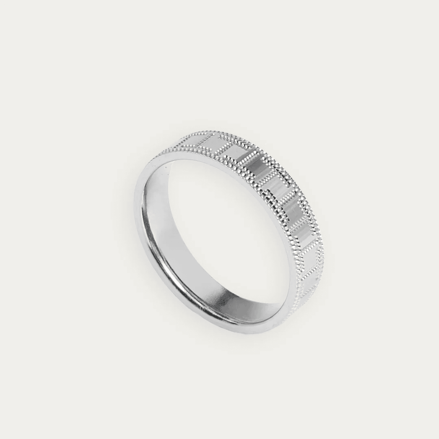 Men's Band Ring – Rectangular Beaded Design, Geometric Pattern & Matte Finish - Blisseallure.in