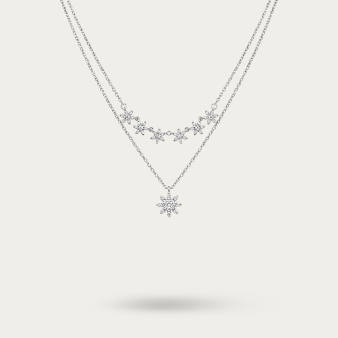 Blisse Allure Sterling Silver Clavicle Layered Flower Necklace