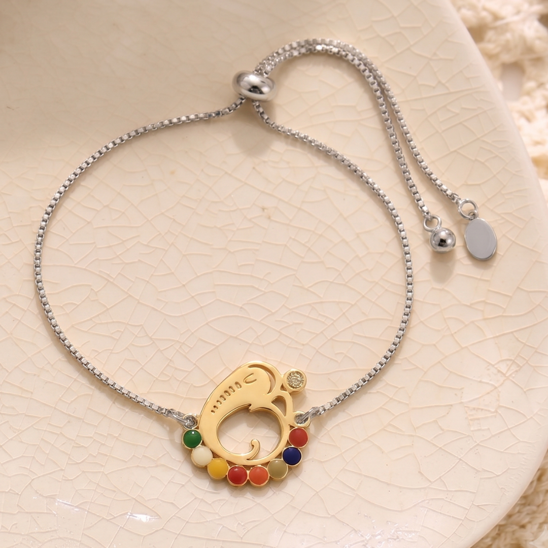 Blisse Allure 925 sterling silver Navratna Ganesha Rakhi for brother