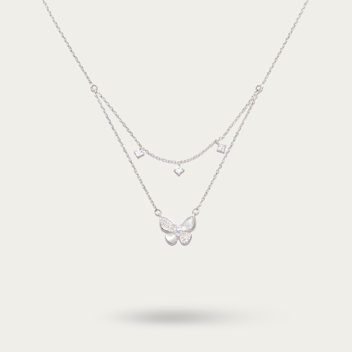 Blisse Allure Sterling Silver Butterfly Motif Layered Necklace