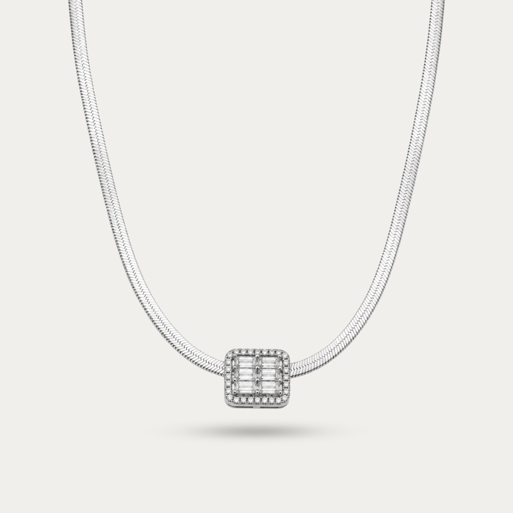 Blisse allure Sparkling Baguette & Round CZ Geometric Pendant on 925 Sterling Silver Flat Chain