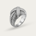 Ring with Leaf-Inspired Pattern and Cross Stone Accent For Men
