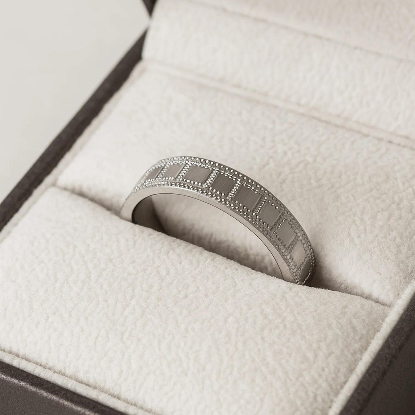 Men's Band Ring – Rectangular Beaded Design, Geometric Pattern & Matte Finish - Blisseallure.in