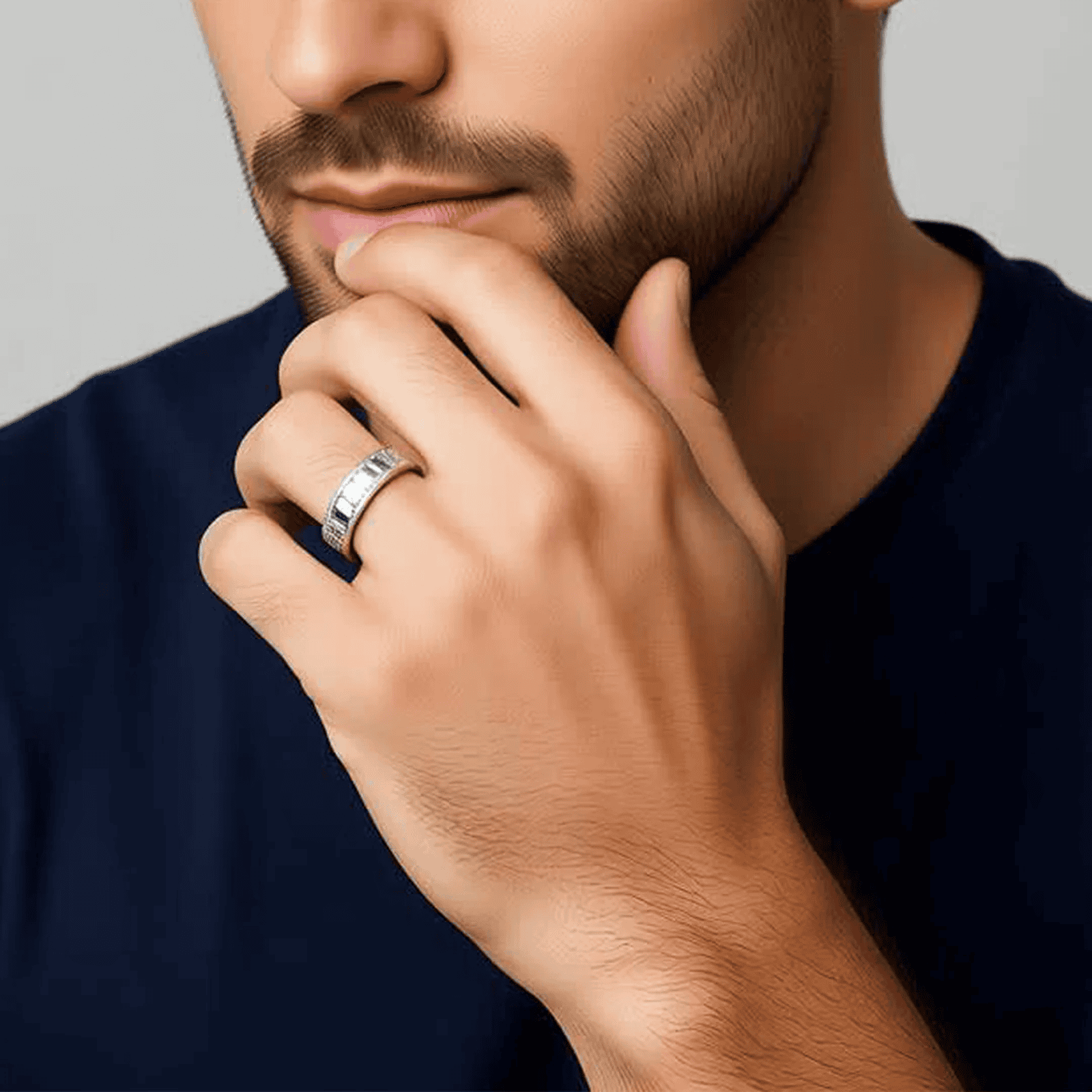 Men's Band Ring – Rectangular Beaded Design, Geometric Pattern & Matte Finish - Blisseallure.in