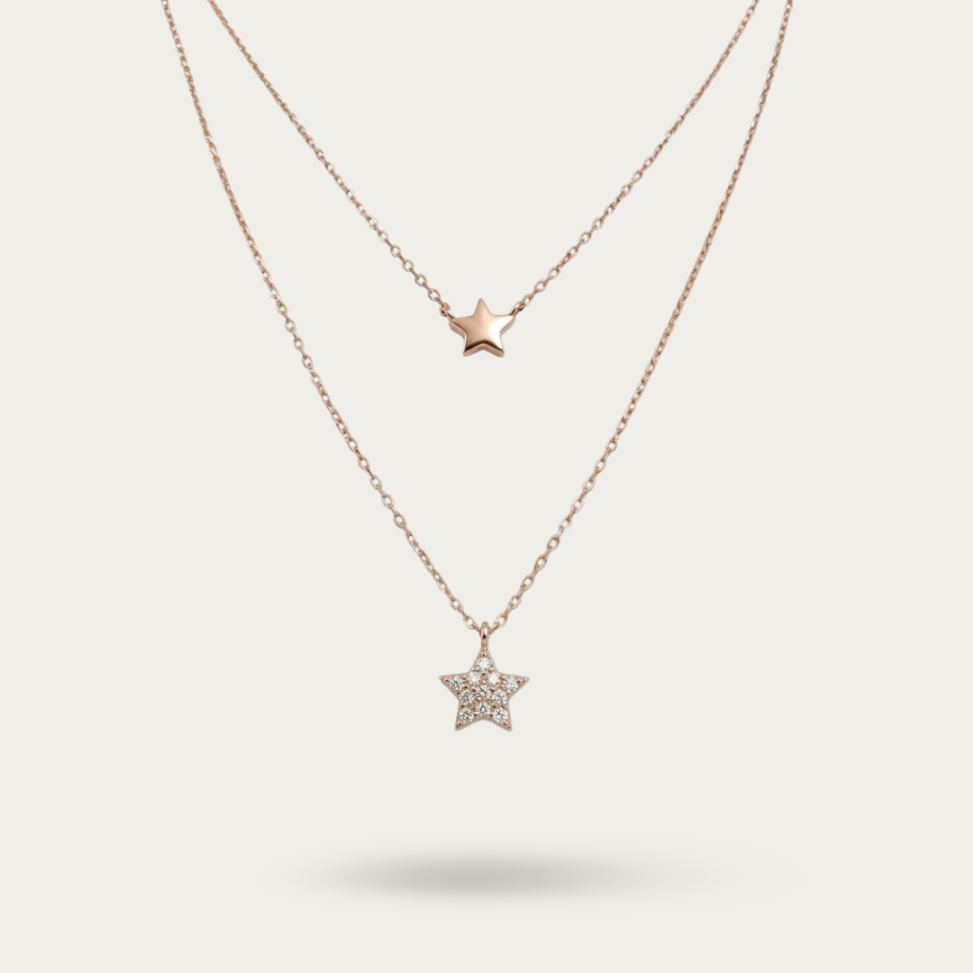 Celestial sterling silver rose gold plated layered necklace