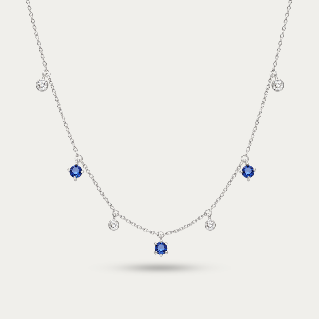 Blisse Allure 925 Silver "Ocean Breeze" Blue & Clear CZ Drop Necklace
