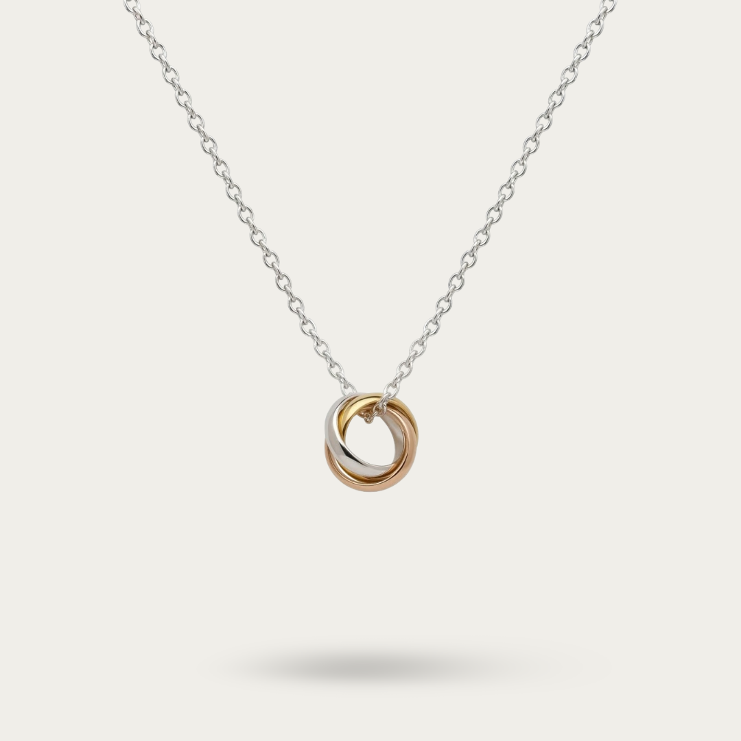 Blisse Allure Sterling Silver Necklace with 3 tone detachable rings.