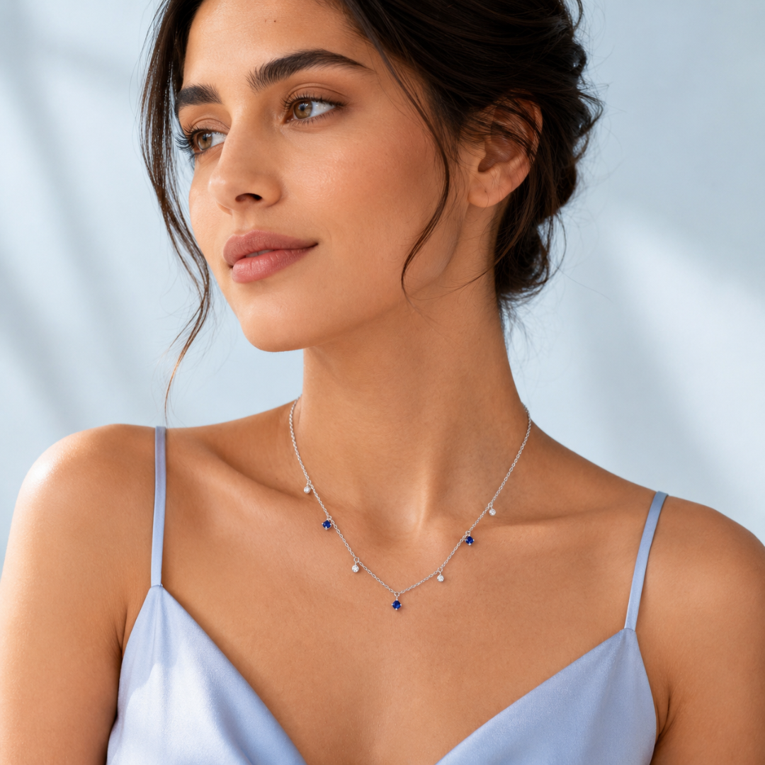 Blisse Allure 925 Silver "Ocean Breeze" Blue & Clear CZ Drop Necklace