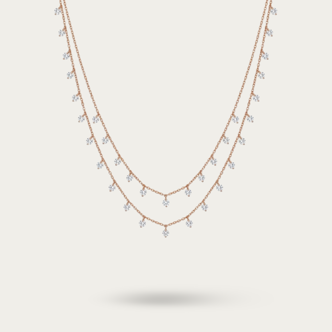 Magnificent sterling silver classic rose gold layered queens necklace.