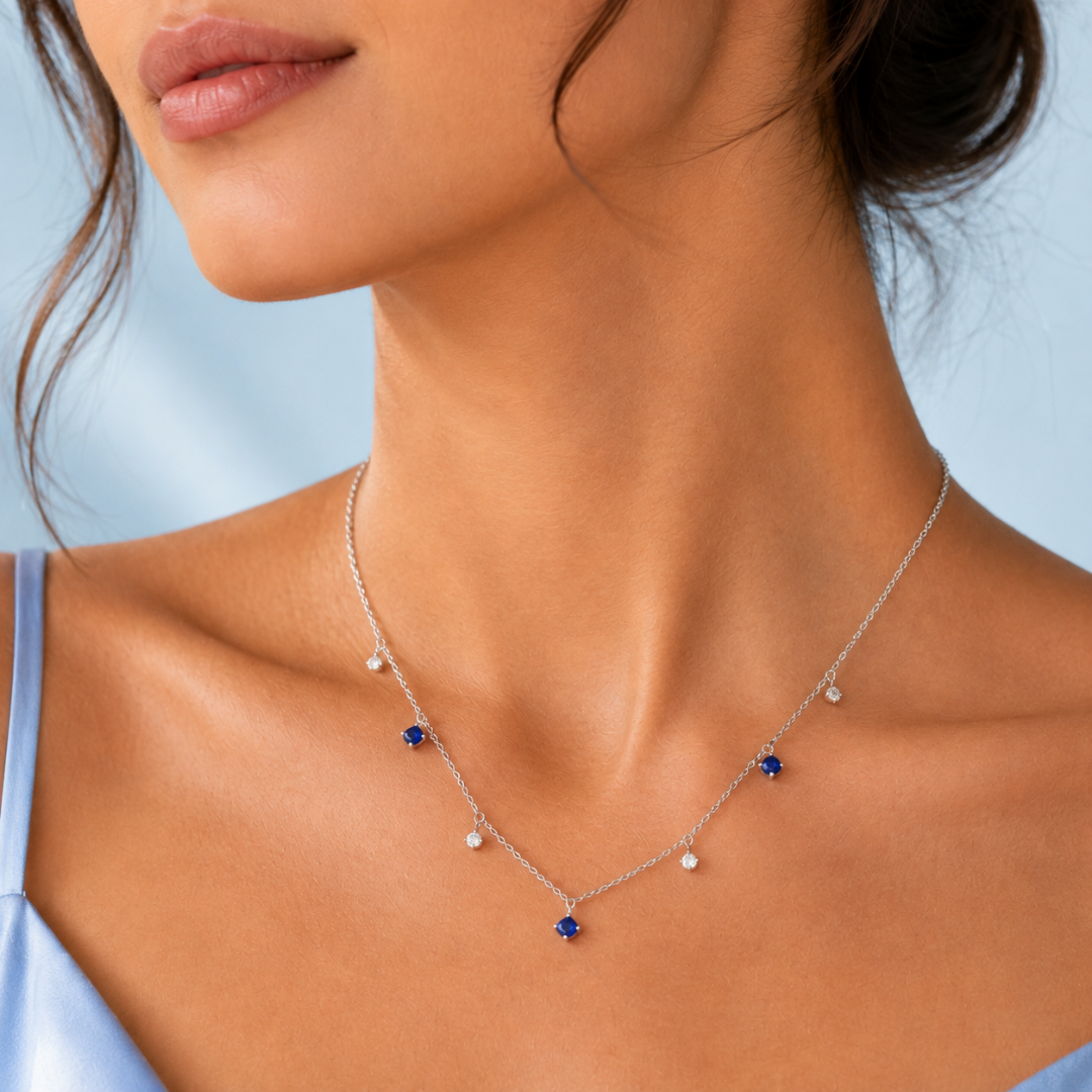 Blisse Allure 925 Silver "Ocean Breeze" Blue & Clear CZ Drop Necklace