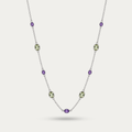Blisse allure 925 Sterling Silver Amethyst & Green Amethyst Station Long Necklace