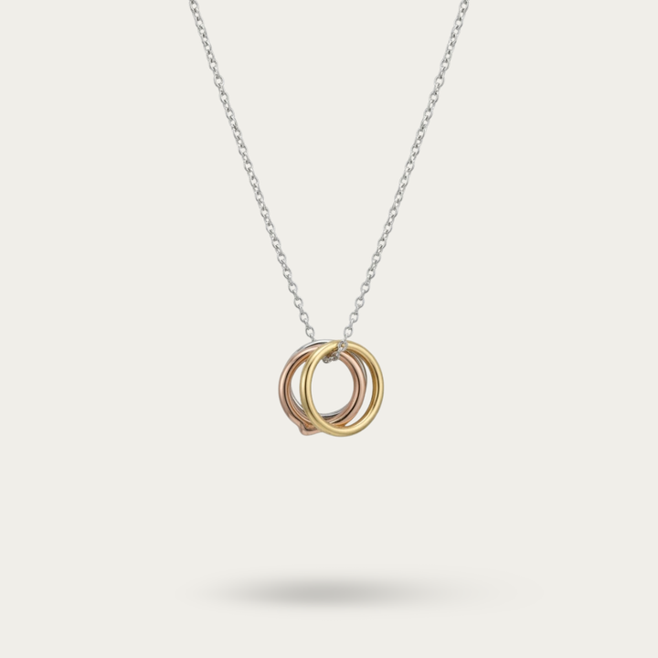 Blisse Allure Sterling Silver Necklace Intertwined 3 tone rings.