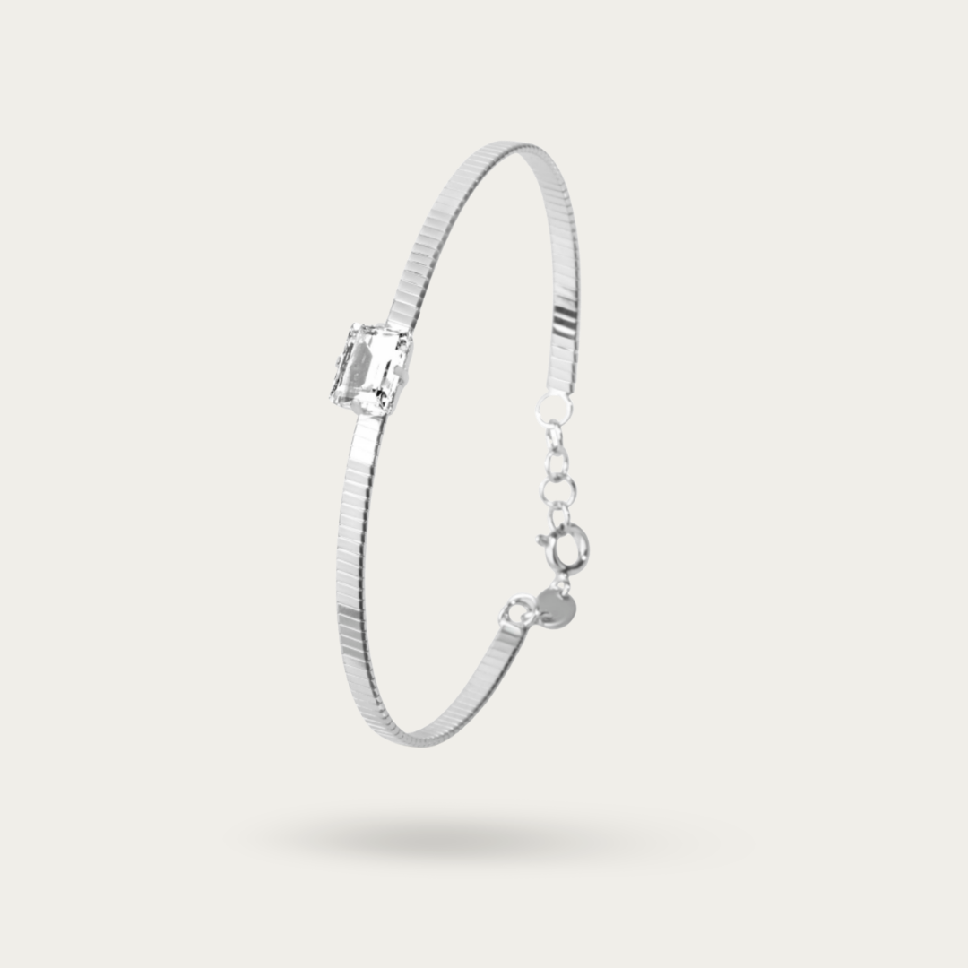 Blisse Allure Luxury Silver Bracelet with Emerald-Cut Diamond