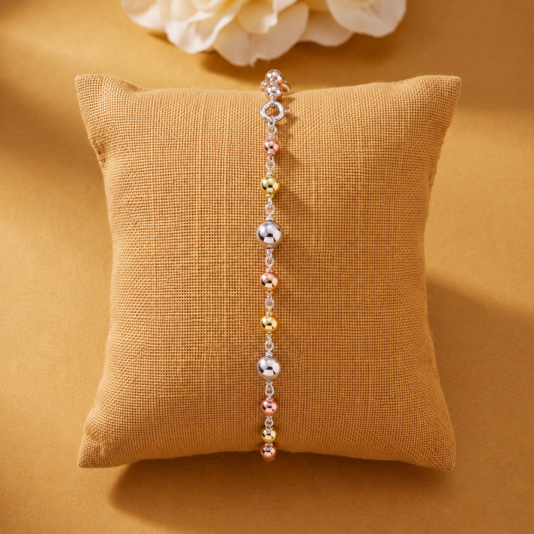 Blisse allure 925 Sterling Silver Tri-Tone Beaded Station Bracelet