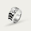 Ring for Men with Chevron Design and Oval-Cut Gemstone